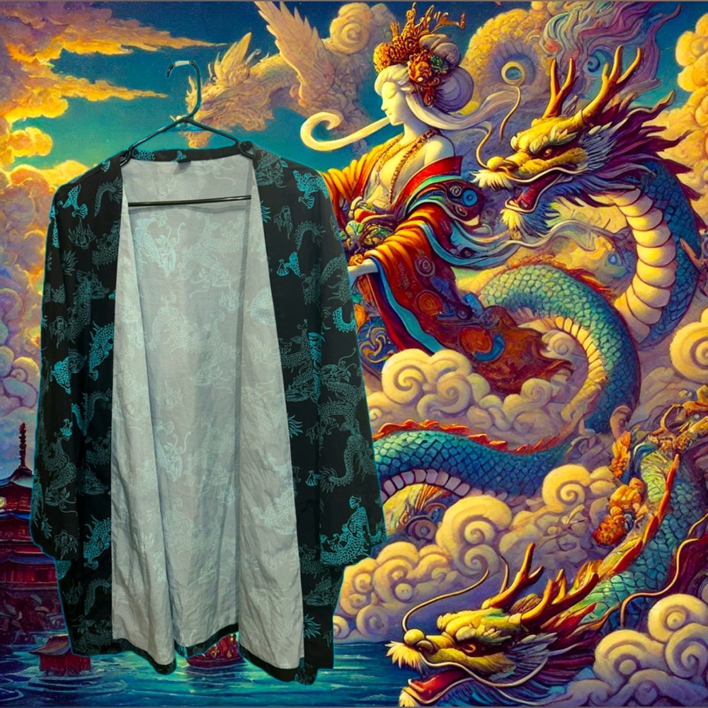 Manfinity OS Dragon Print Kimono 4XL(US)/6XL(China) Brand New #EDC
